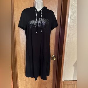 DKNY Black Casual Hooded Dress Studded Detail Size Medium